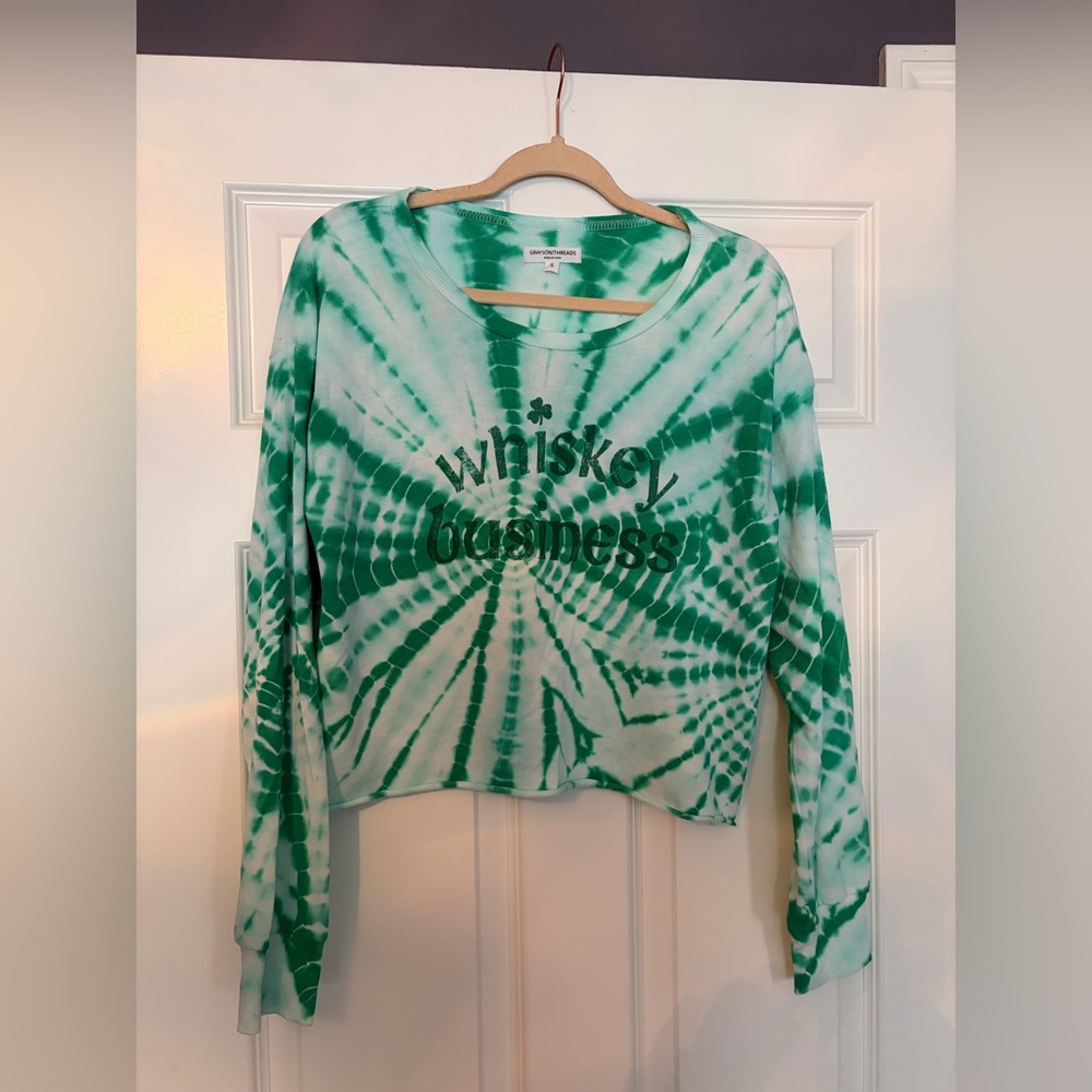 Whiskey Business St. Patrick’s Day Irish Green Tie-Dye Long Sleeve Tee